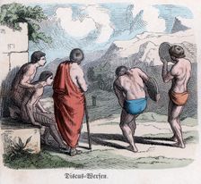 Ancient History. Greece. Athletic competitions, discus game. German engraving, 1865