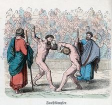 Ancient History. Greece. Athletic competitions. Fight. German engraving, 1865