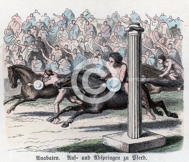 Ancient History. Greece. Athletic competitions, horse races. German engraving, 1865.