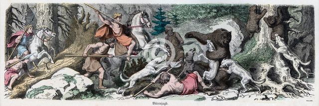 Ancient History. Greece. Bear Hunt. German engraving,1865.