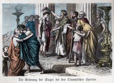 Ancient History. Greece. Coronation of winners on Olympus. German engraving, 1880