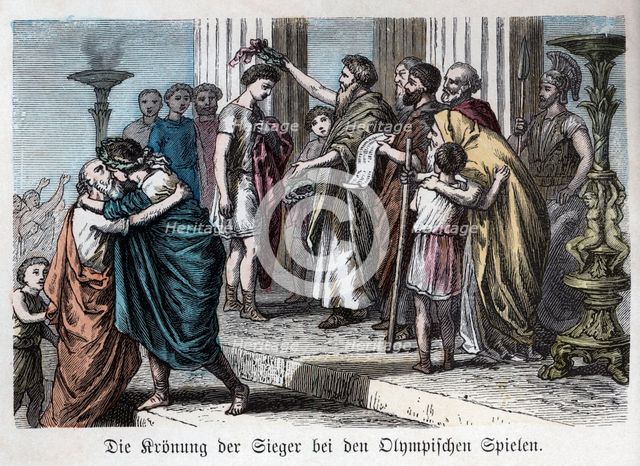 Ancient History. Greece. Coronation of winners on Olympus. German engraving, 1880.