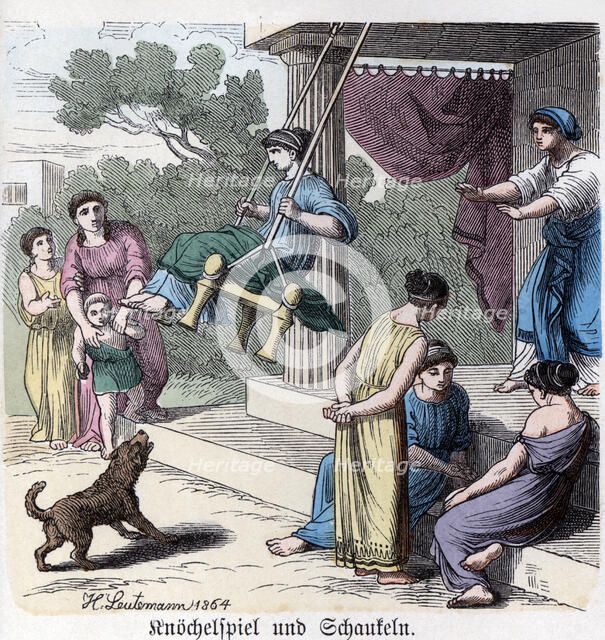 Ancient History. Greece. Greek domestic Games. German engraving, 1865.