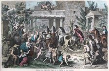 Ancient History. Greece. Reception and homage to a winner in his hometown. German engraving, 1880