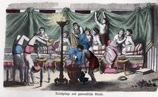 Ancient History. Greece. Scene of a banquet and gymnastic games. German engraving, 1865