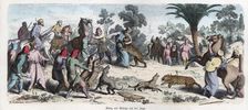 Ancient History. Persia. The Persian king and his entourage on a leopards hunting. German engravi…
