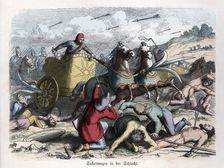 Ancient History. Persia. War chariot with sickles in their wheels. German engraving, 1865