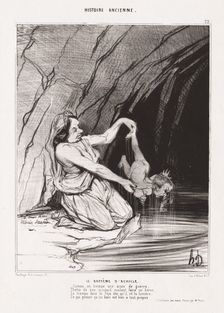 Ancient History: Pl. 22, The Baptism of Achilles . Creator: Honoré Daumier (French, 1808-1879)