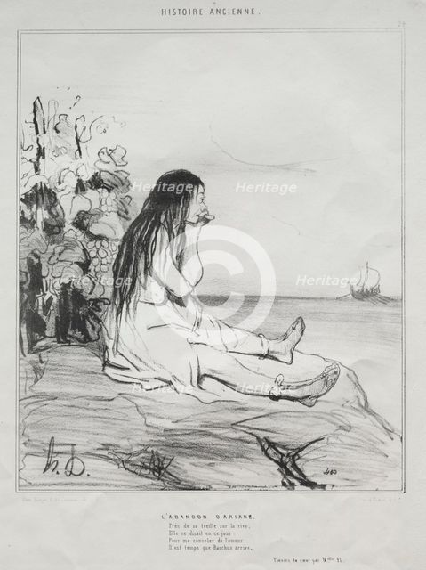 Ancient History, plate 24: The Abandonment of Ariadne, 4 September 1842. Creator: Honoré Daumier (French, 1808-1879); Aubert.