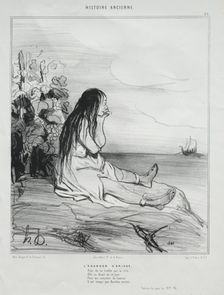 Ancient History, plate 24: The Abandonment of Ariadne, 4 September 1842. Creator: Honoré Daumier (French, 1808-1879); Aubert
