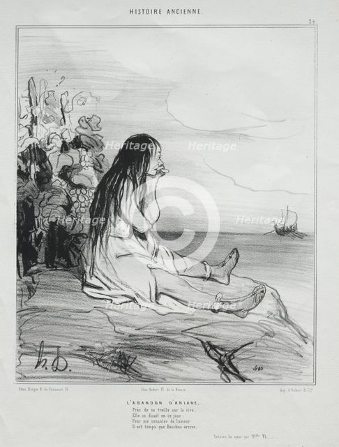Ancient History, plate 24: The Abandonment of Ariadne, 4 September 1842. Creator: Honoré Daumier (French, 1808-1879); Aubert.
