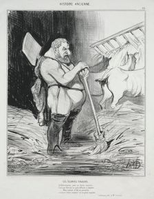 Ancient History, plate 26: The Stable of Augeas, 25 September 1842. Creator: Honoré Daumier (French, 1808-1879); Aubert