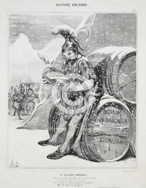 Ancient History, plate 28: The Passage of Hannibal, 6 October 1842. Creator: Honoré Daumier (French, 1808-1879); Aubert.