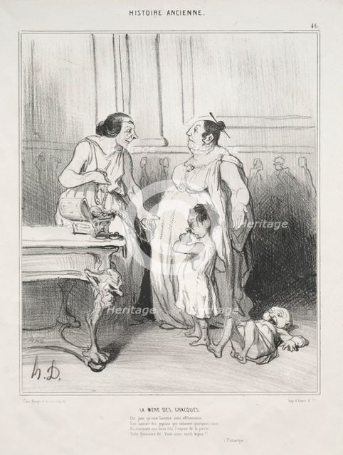 Ancient History, plate 46: The Mother of the Gracchi, 1842. Creator: Honoré Daumier (French, 1808-1879); Aubert.