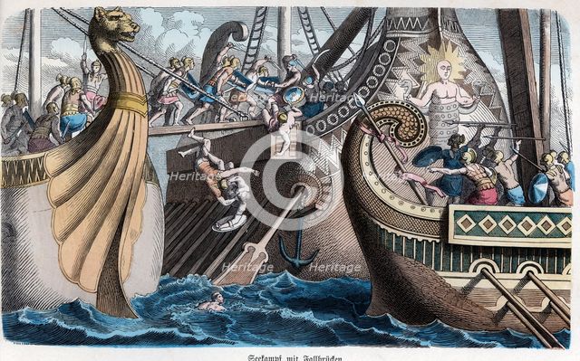 Ancient History. Rome. Boarding in a naval battle. German engraving, 1865.