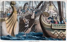 Ancient History. Rome. Boarding in a naval battle. German engraving, 1865