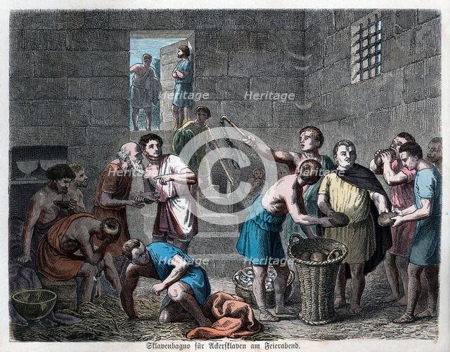Ancient History. Rome. Dungeons of agricultural slaves. German engraving, 1865.
