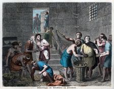 Ancient History. Rome. Dungeons of agricultural slaves. German engraving, 1865