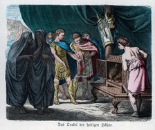 Ancient History. Rome. Oracle of the sacred cocks. German engraving, 1865