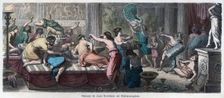 Ancient History. Rome. Orgy in a house of a Roman patrician. German engraving, 1866