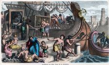 Ancient History. Rome. Landing of animals and beasts for the Roman circus. German engraving, 1866