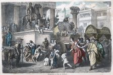 Ancient History. Rome. Scene in a Roman street. German engraving, 1865