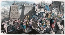 Ancient History. Rome. Romans assaulting a city. German engraving, 1865