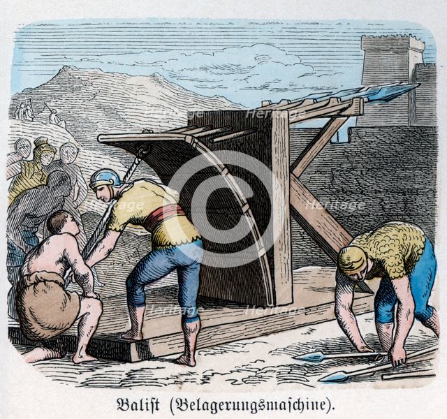 Ancient History. Rome. War machines, crossbow. German engraving, 1865.