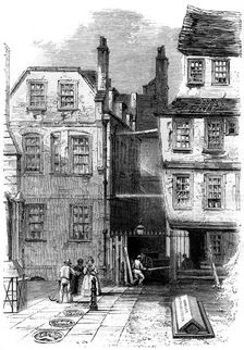 Ancient houses in the Temple, and the grave of Oliver Goldsmith, London, 1860