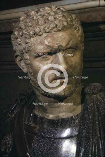 Ancient marble bust of Emperor Caracalla, 212-217. Artist: Unknown.