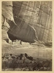 Ancient Ruins in the Cañon de Chelle, N.M. In a niche 50 feet above present Cañon bed., 1873. Creator: Tim O'Sullivan