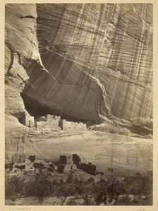 Ancient Ruins in the Cañon de Chelle, N.M. In a niche 50 feet above present Cañon bed., 1873. Creator: Tim O'Sullivan