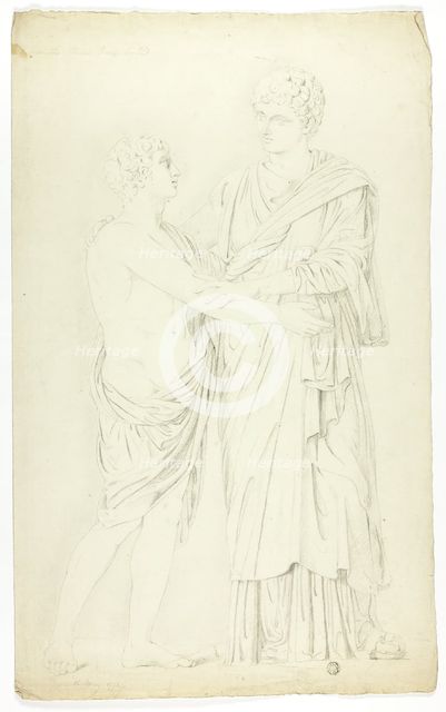 Ancient Sculpture of Standing Woman and Boy, 1774. Creator: John Downman.
