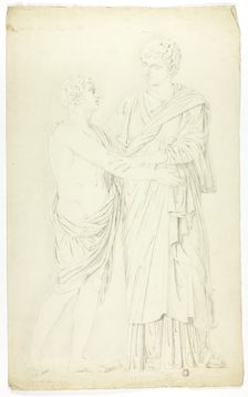 Ancient Sculpture of Standing Woman and Boy, 1774. Creator: John Downman