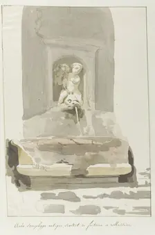 Ancient sarcophagus as a fountain in Messina, 1778. Creator: Louis Ducros