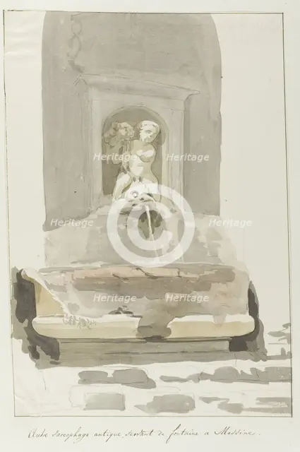 Ancient sarcophagus as a fountain in Messina, 1778. Creator: Louis Ducros.