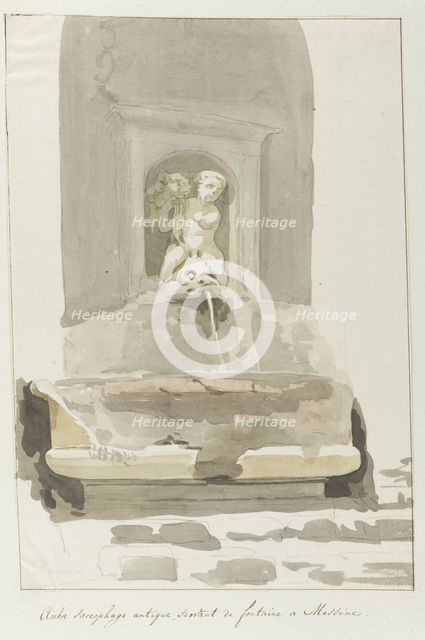 Ancient sarcophagus as a fountain in Messina, 1778. Creator: Louis Ducros.