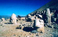Ancient stone heads, Mount Nemrut, Adiyaman, Turkey. Creator: Vivienne Sharp