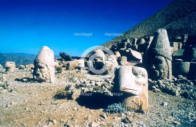 Ancient stone heads, Mount Nemrut, Adiyaman, Turkey. Creator: Vivienne Sharp.