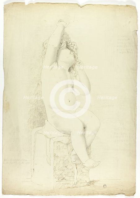 Ancient Statue of Seated Putto Playing with Mask, 1775. Creator: John Downman.