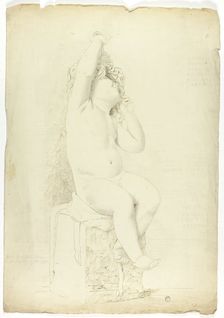Ancient Statue of Seated Putto Playing with Mask, 1775. Creator: John Downman
