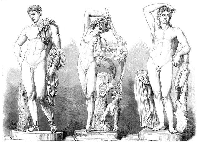 Ancient statues in the British Museum, from the Farnese Palace at Rome, 1864. Creator: Unknown.