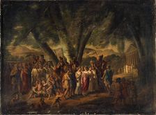 Ancient subject: procession heading towards a temple, 1866. Creator: Claude Joseph Edouard Curty