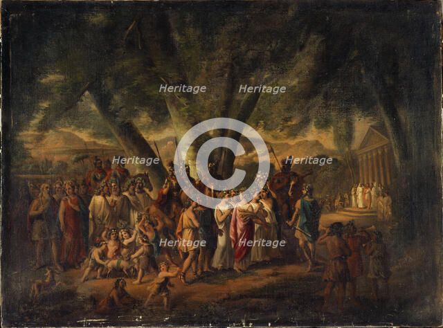 Ancient subject: procession heading towards a temple, 1866. Creator: Claude Joseph Edouard Curty.