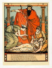 And down she falls in death-like sleep,, from The Blue Beard Picture Book, pub. 1879. Creator: Walter Crane (1845 - 1915)