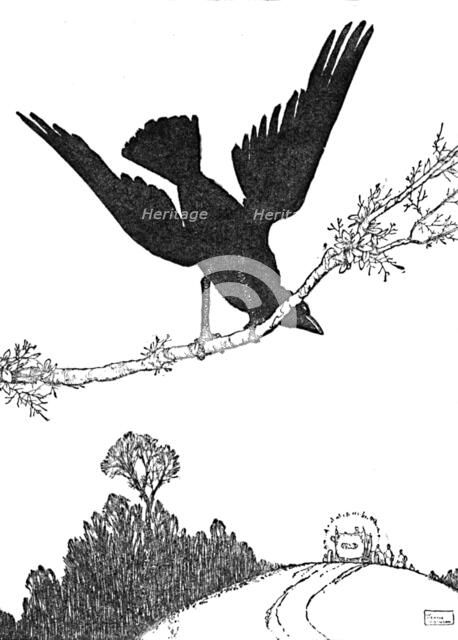 'And Flapped His Black Wings at the Carriage Till It Was Out of Sight', c1930. Artist: W Heath Robinson.