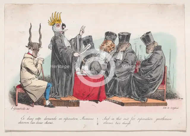 And in this suit for seperation, gentlemen, observe two things from Metamorphoses of the D..., 1829. Creator: Pierre Langlumé.