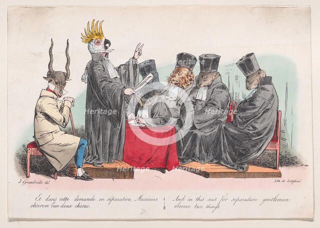 And in this suit for seperation, gentlemen, observe two things from Metamorphoses of the D..., 1829. Creator: Pierre Langlumé.