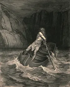 And, lo ! Towards us in a bark comes an old man c1890. Creator: Gustave Doré