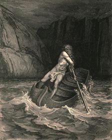 And, lo ! Towards us in a bark comes an old man c1890. Creator: Gustave Doré